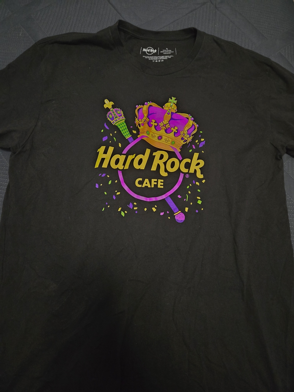 Hard Rock Cafe Black Tee with Purple & Gold Crown Graphic